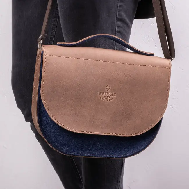 Crossbody saddle bag, leather & felt, women