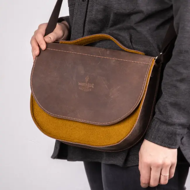 Crossbody bag, cowhide leather & wool felt SADDLE BAG