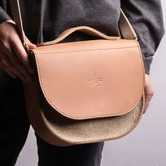 Crossbody saddle bag, leather & felt, women