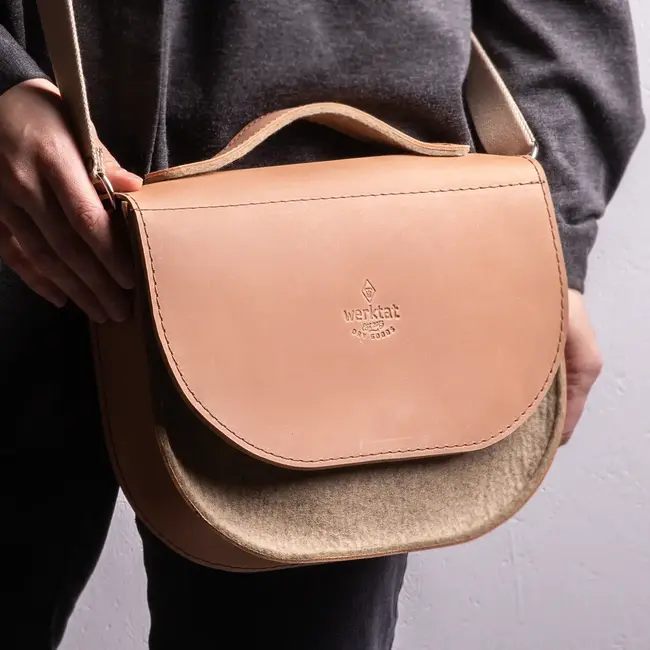 Crossbody bag, cowhide leather & wool felt SADDLE BAG