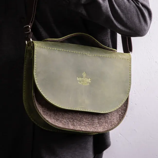 Crossbody saddle bag, leather & felt, women