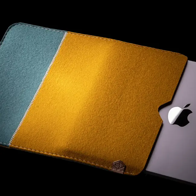 MacBook sleeve in color blocking design, felt