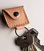 Shoping cart chip keychain of leather with a wooden token