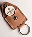 Shoping cart chip keychain of leather with a wooden token