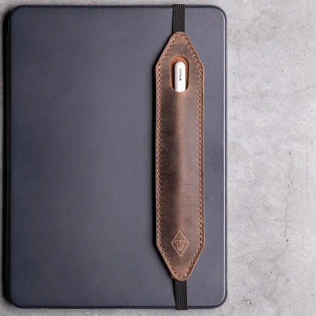 Pen loop of leather with elastic band