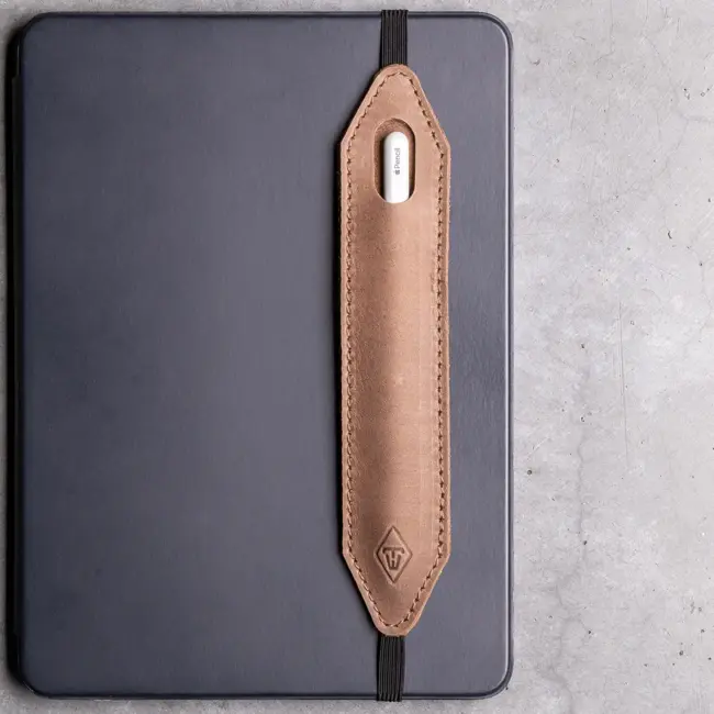 Pen loop of leather with elastic band