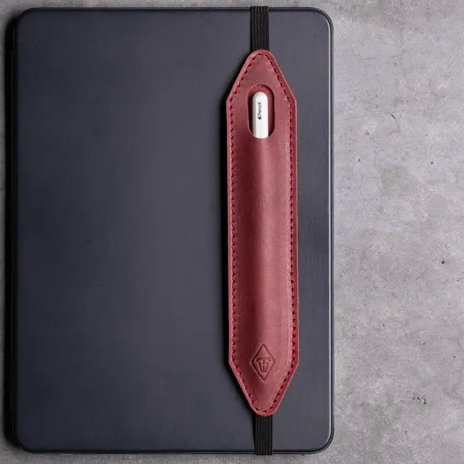 Pen loop of leather with elastic band