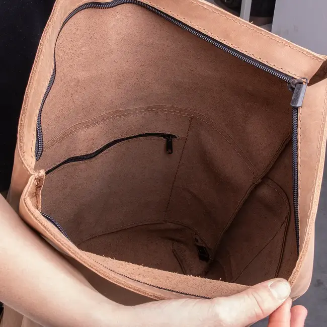 Rolltop backpack small in cowhide leather