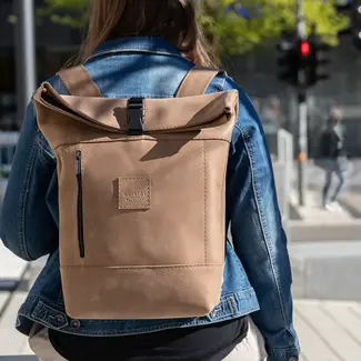 Leather backpack for women – with roll-top