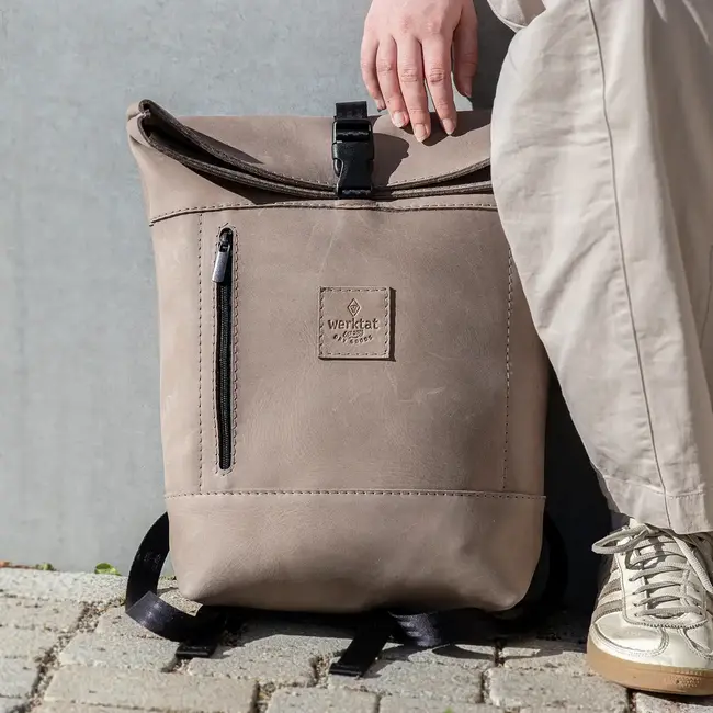 Leather backpack for women – with roll-top