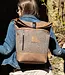 Rolltop backpack small in wool felt & cowhide leather