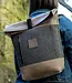 Rolltop backpack small in wool felt & cowhide leather