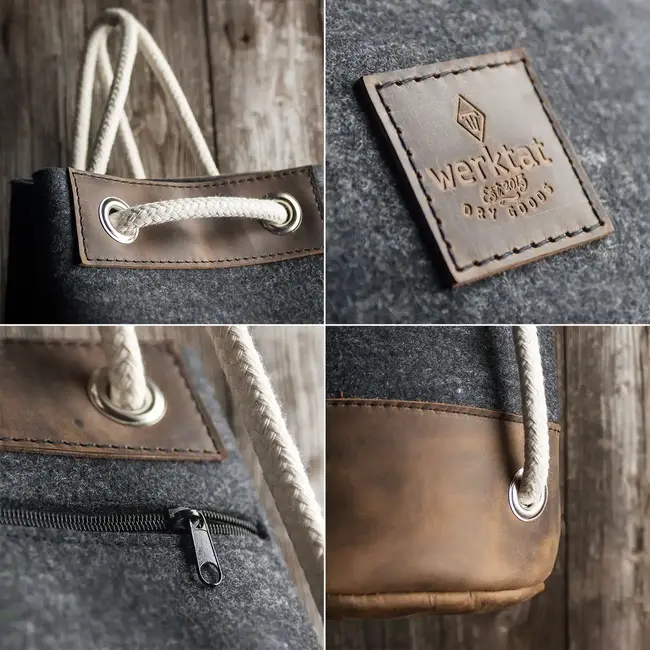 Duffle bag of felt and leather