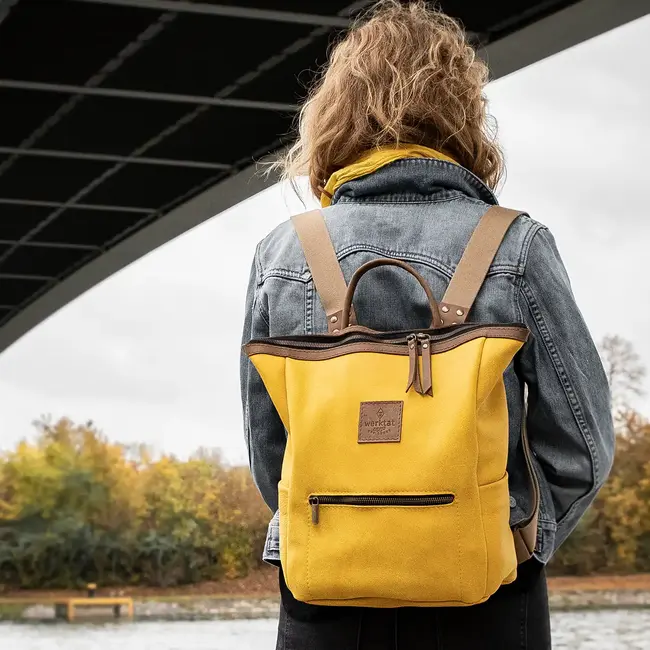 Leather backpack for women in yellow, black, or brown