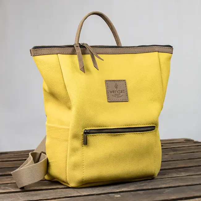 Leather backpack for women in yellow, black, or brown