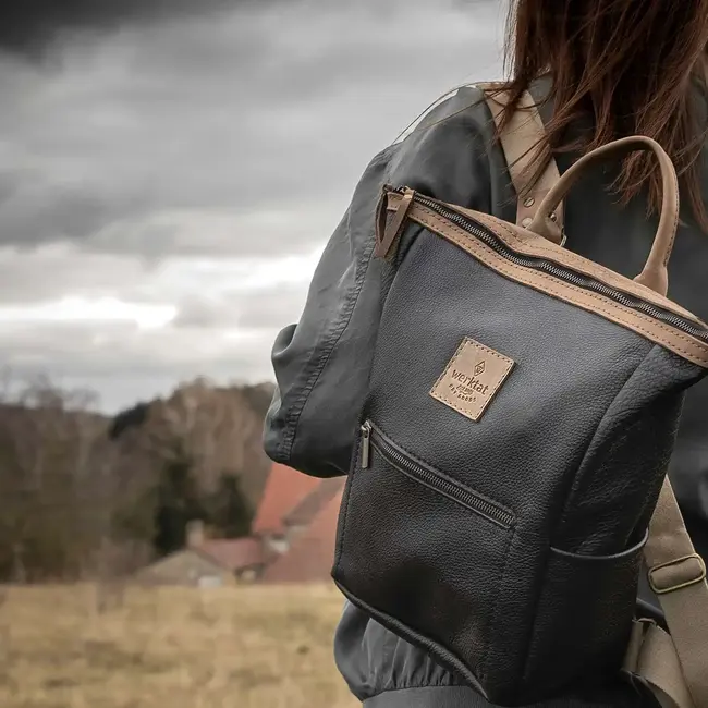 Leather backpack for women in yellow, black, or brown