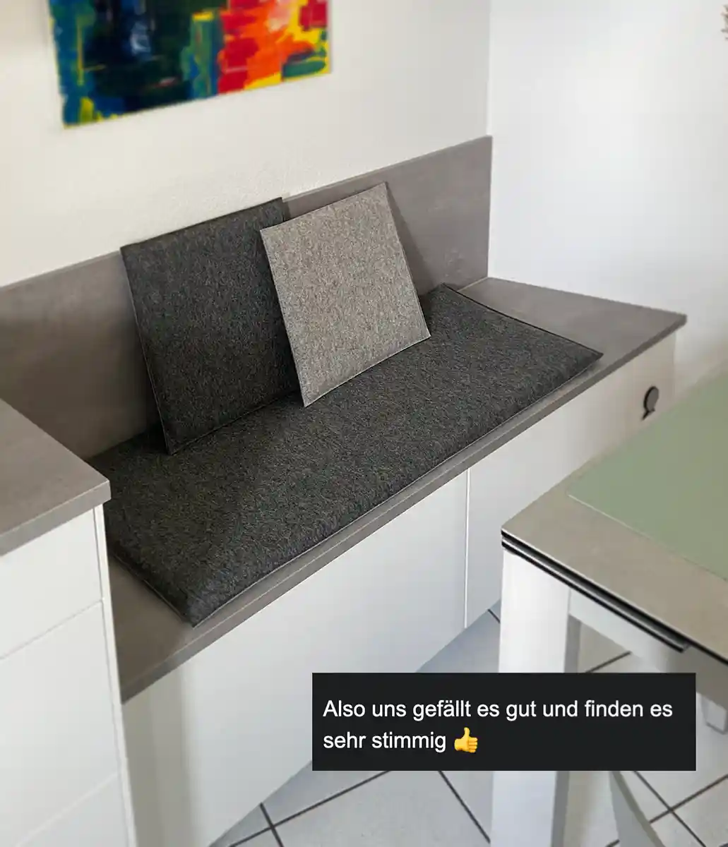 Bench cushion by Winfried and Ulrike in the alcove of a kitchen bench