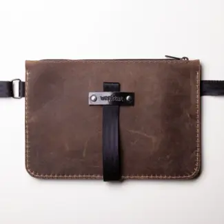 flat hip bag made of cowhide leather & wool felt