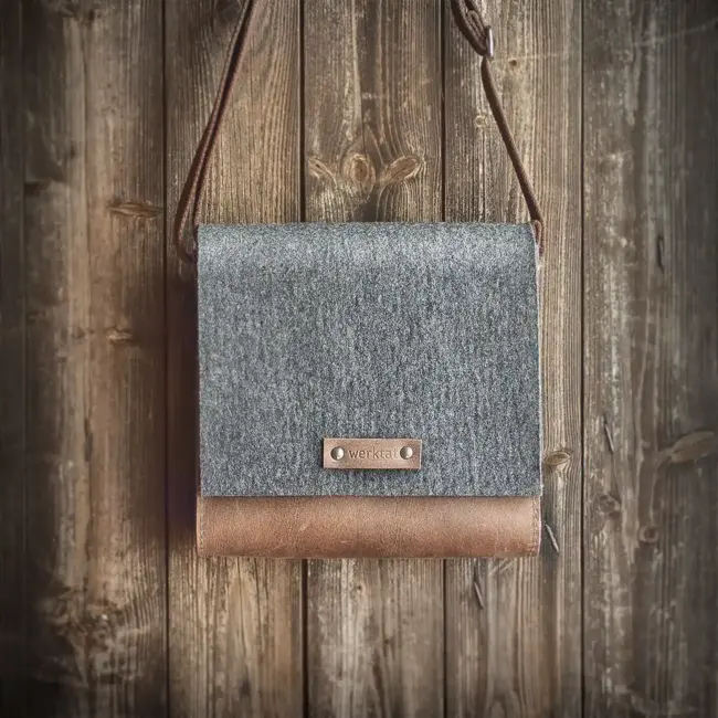 Compact Crossbody bag of wool felt and genuine leather – EMIL