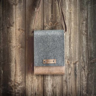 Satchel bag small of wool felt & genuine leather