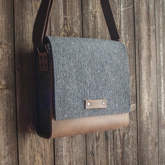 Compact Crossbody bag of wool felt and genuine leather – EMIL