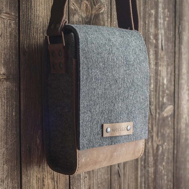 Satchel bag small of wool felt & genuine leather