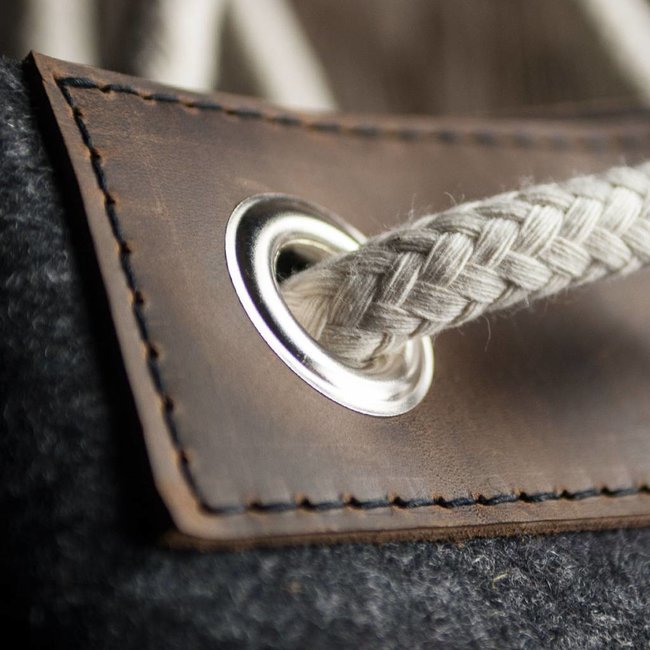 gym/sports bag, backpack, small duffle bag from felt anthracite and leather "chocolate" MEERWERK for her and him