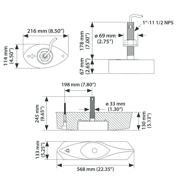 B275LH Wide Beam Transducer Chirp ready