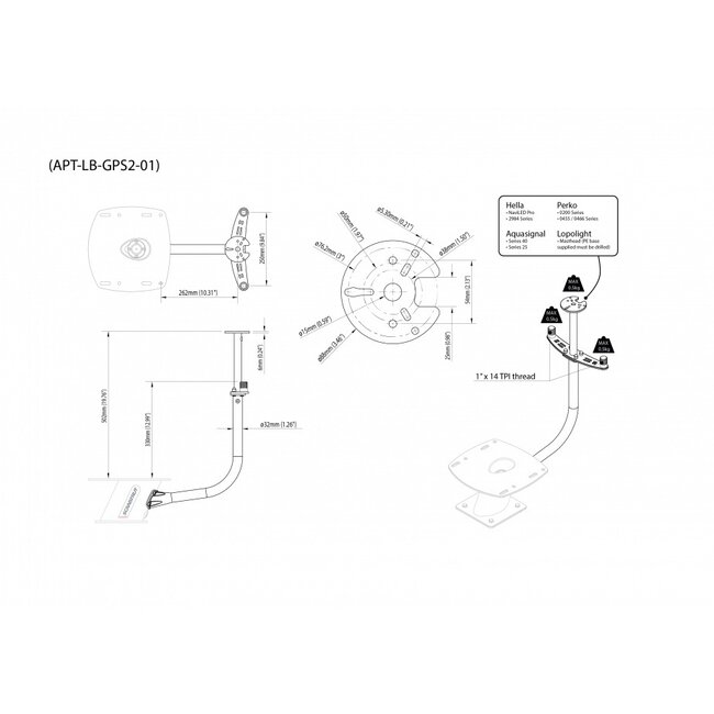 SCANSTRUT APT-LB-GPS2-01 Central bar with spreaders for 2 antennas and 1 navlight