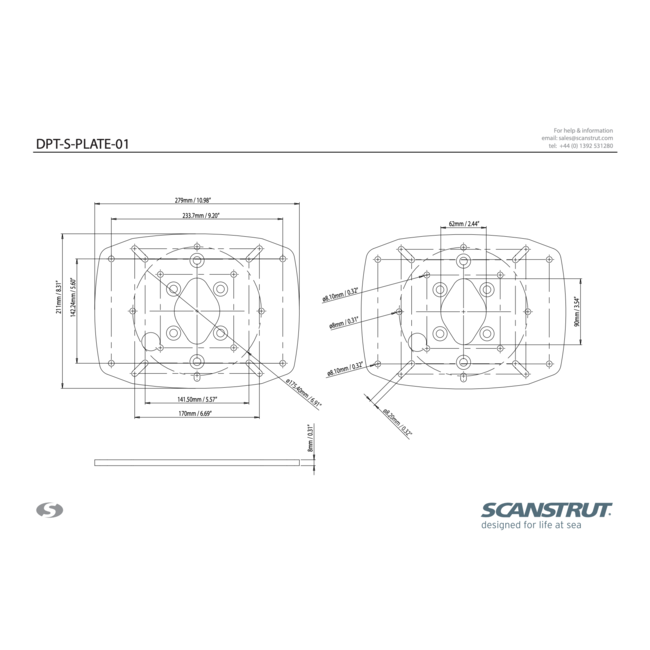 SCANSTRUT DPT-S-PLATE-01 Satcom plate 1 for Modular Dual PowerTower up to 30cm / 12" satcom.