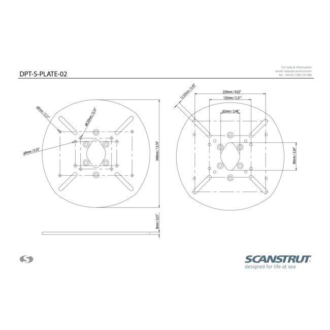 SCANSTRUT DPT-S-PLATE-02 Satcom plate 2 for Modular Dual PowerTower up to 45cm / 17" satcom