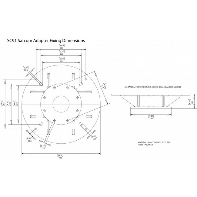 SCANSTRUT SC91 Satcom Antenna Stainless Mount (Made to order)