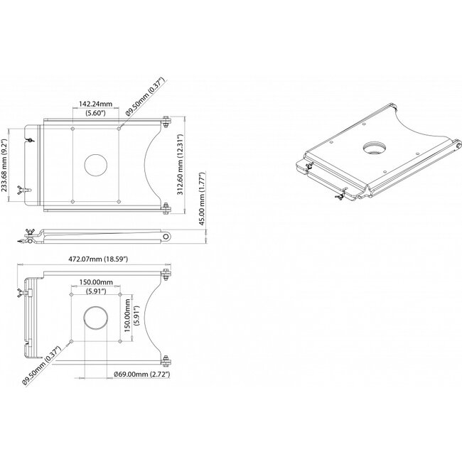 SCANSTRUT HS-01 Hinging base mount for 30cm satcom (Made to Order)
