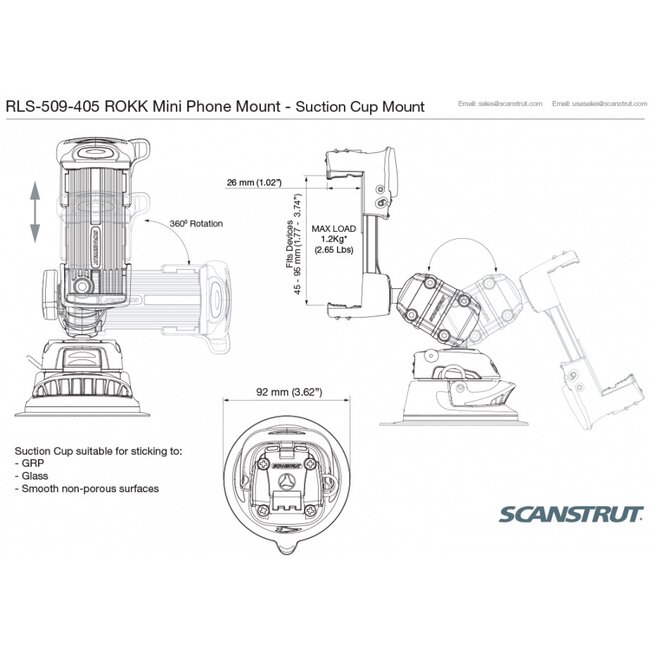 SCANSTRUT RLS-509-405 ROKK Mini Phone Mount kit with Suction Cup Base