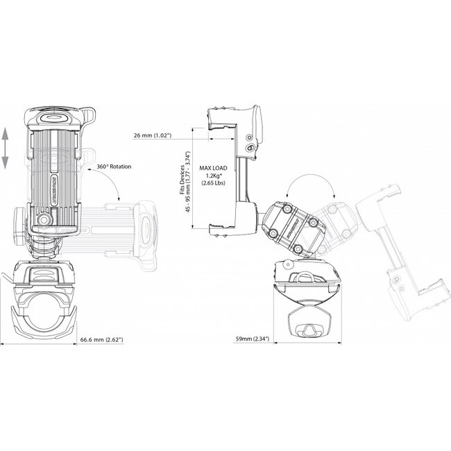 SCANSTRUT RLS-509-402 ROKK Mini Phone Mount kit with Rail Base