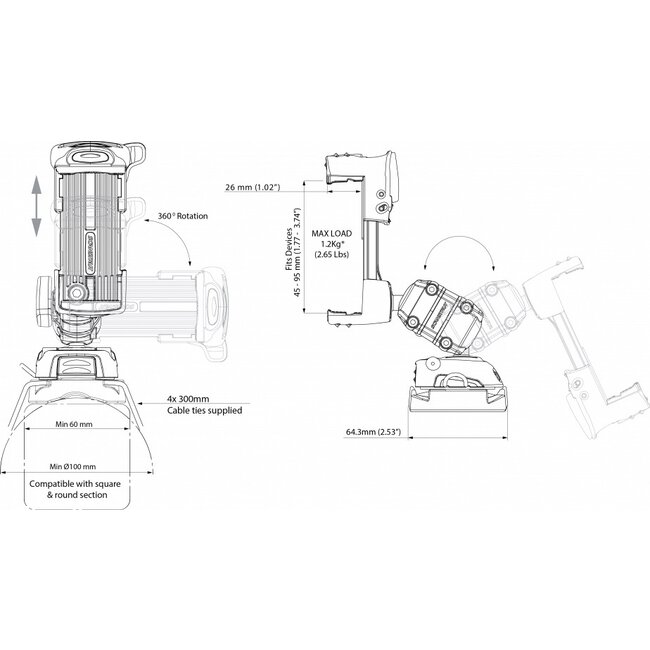 SCANSTRUT RLS-509-403 ROKK Mini Phone Mount kit with Cable-Tie Base