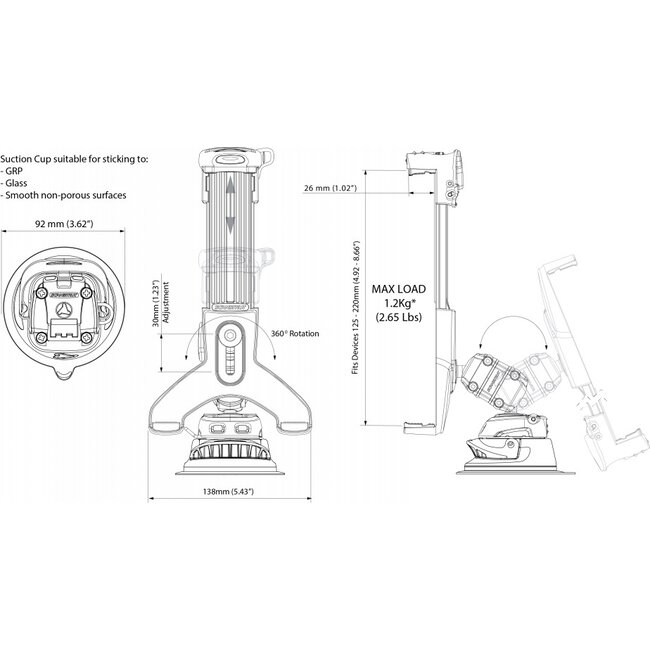 SCANSTRUT RLS-508-405 ROKK Mini Tablet Mount kit with Suction Cup Base