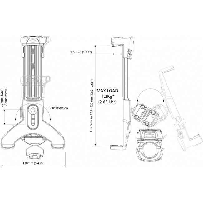 SCANSTRUT RLS-508-402 ROKK Mini Tablet Mount kit with Rail Base