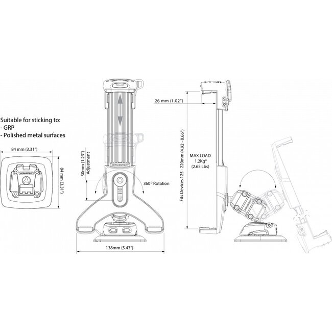SCANSTRUT RLS-508-404 ROKK Mini Tablet Mount kit with Self-Adhesive Base