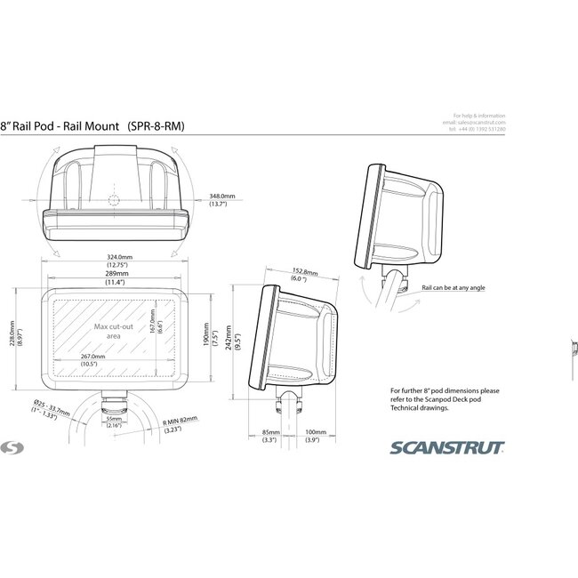 SCANSTRUT ScanPod SPR-8-RM Rail Pod for displays up to 9"