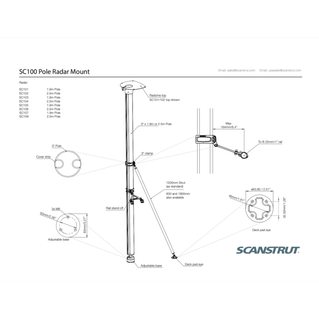 SCANSTRUT SC101 Radarhalterung  1.9m / 75"