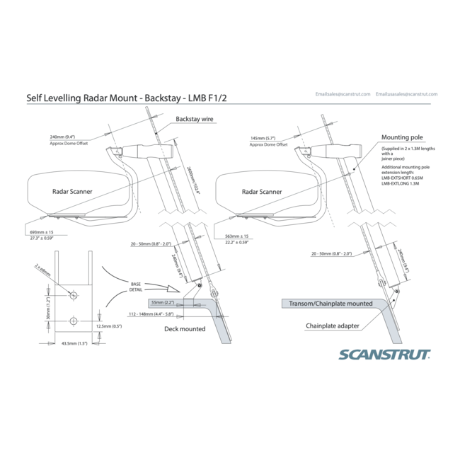 SCANSTRUT LMB-F1 self-levelling radar mount – forward facing backstay