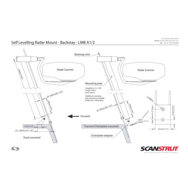 SCANSTRUT LMB-A2 self-levelling radar mount – aft facing backstay