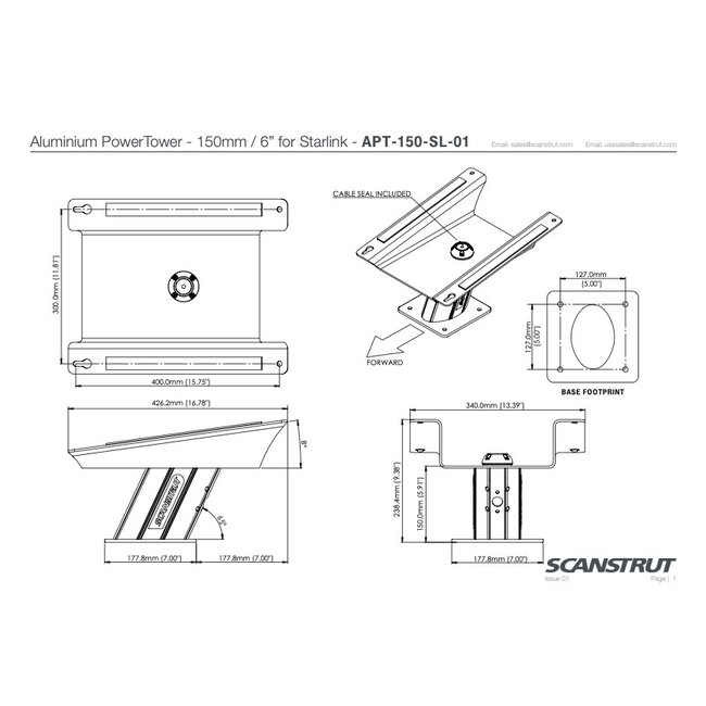 SCANSTRUT APT-150-SL-01 Aluminium PowerTower - 150mm / 6" for Starlink Flat High-Performance