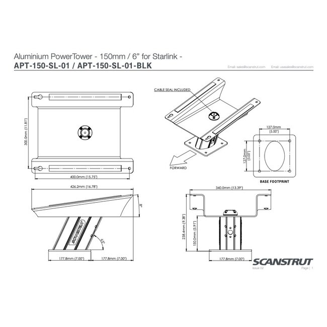 SCANSTRUT APT-150-SL-01-BLK Aluminium PowerTower - 150mm / 6" for Starlink Flat High-Performance