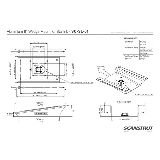 SCANSTRUT SC-SL-01 Aluminium 8° Wedge Mount for Starlink Flat High-Performance