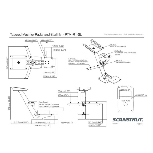 SCANSTRUT PTM-R1-SL Tapered radar and Starlink mast