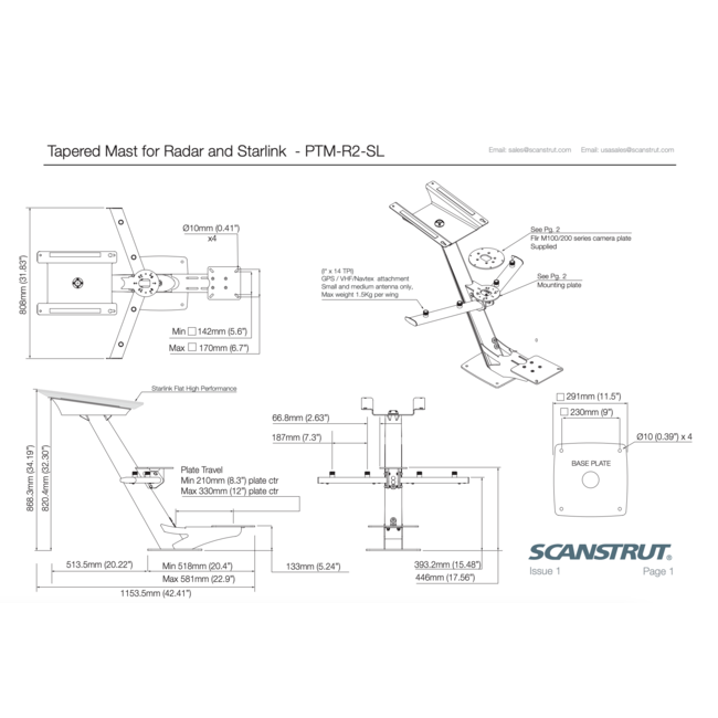 SCANSTRUT PTM-R2-SL Tapered radar and Starlink mast