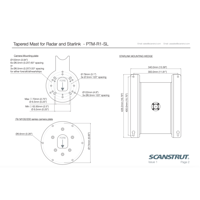 SCANSTRUT PTM-R2-SL-BLK Tapered radar and Starlink mast