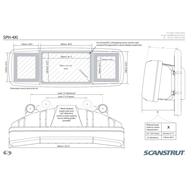 SCANSTRUT ScanPod SPH-4XI-W Helm Pod for 2 standard Instruments + 7" display